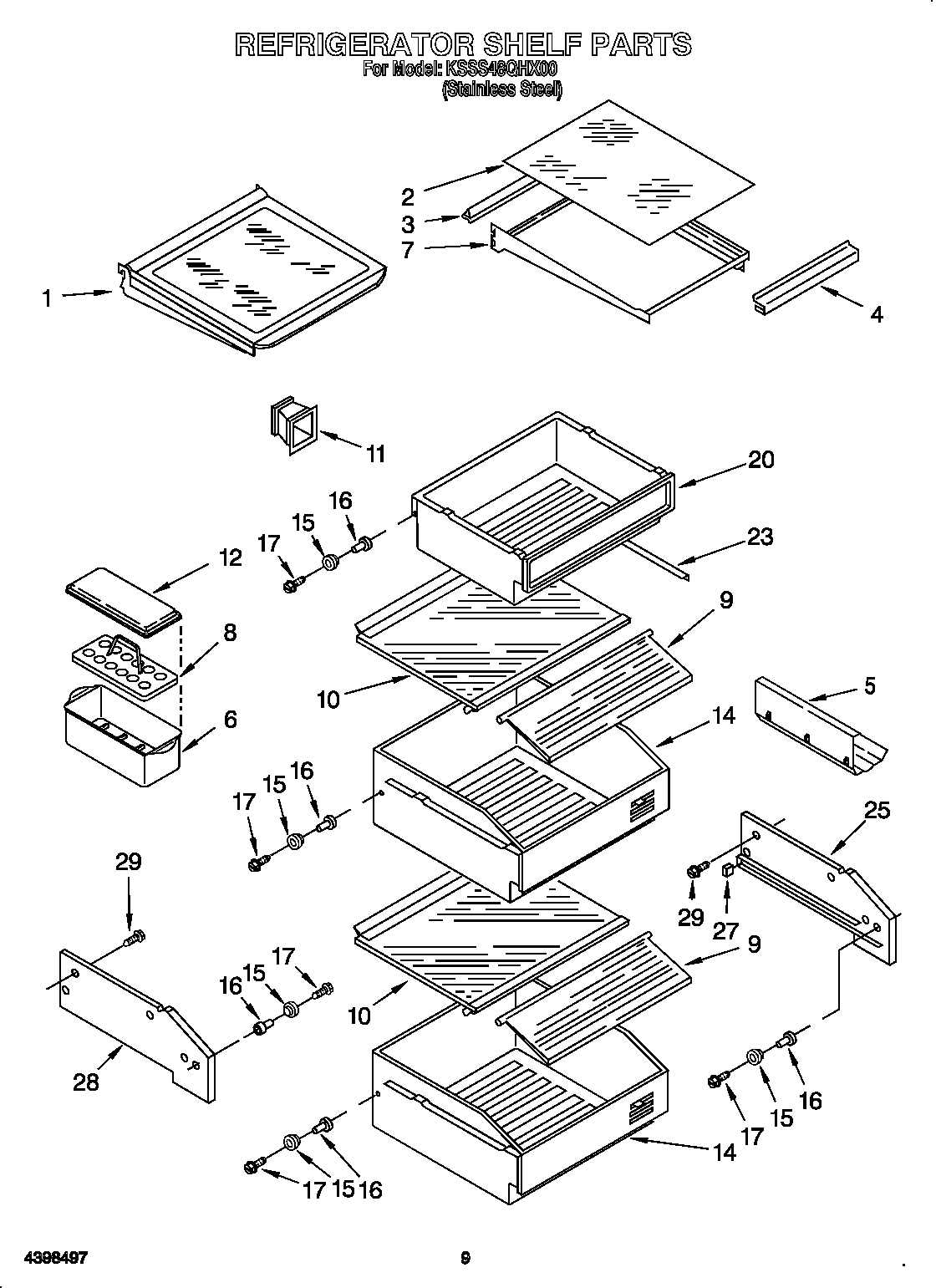 KitchenAid KSSS48QHX00 refrigerator shelf diagram