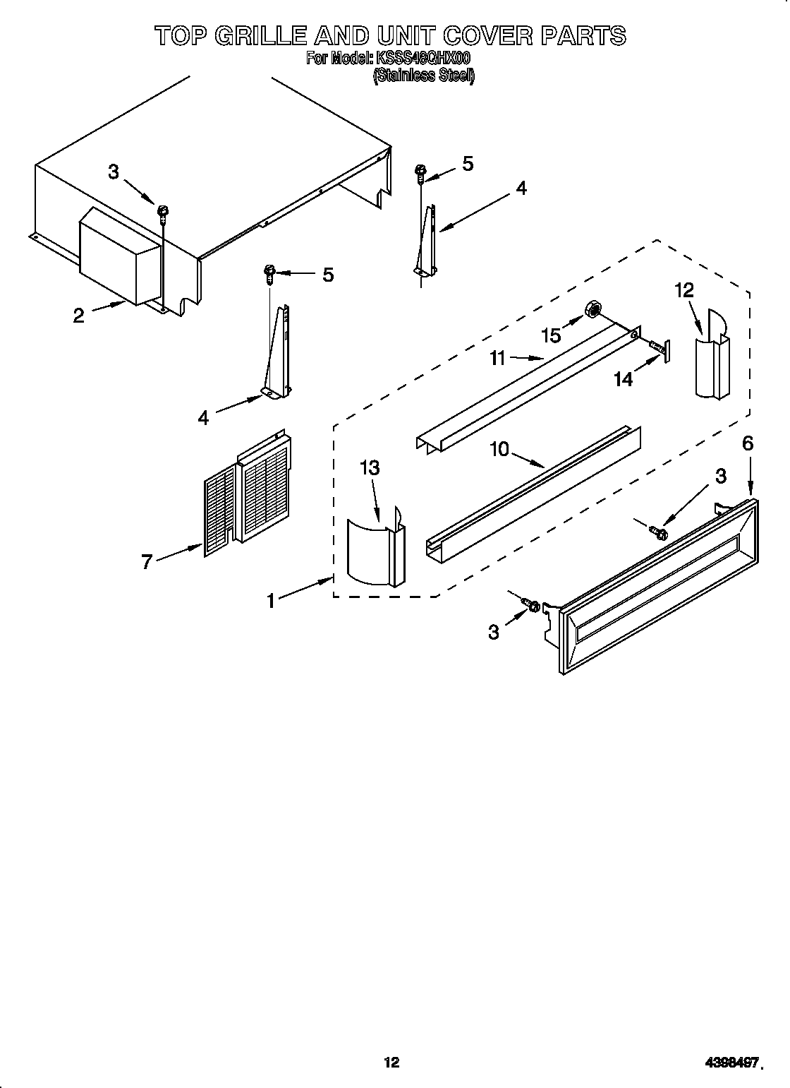 KitchenAid KSSS48QHX00 top grille and unit cover diagram