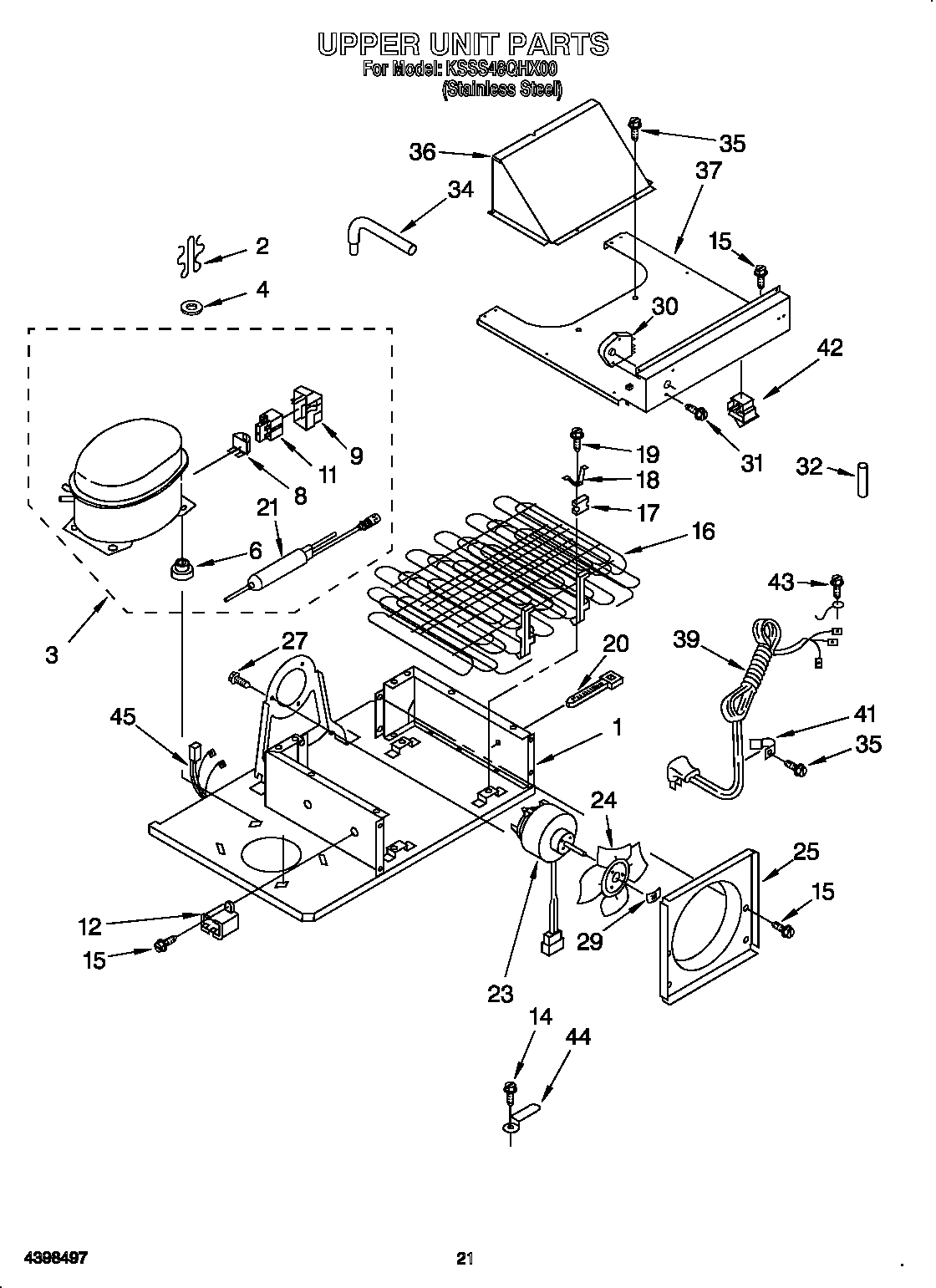 KitchenAid KSSS48QHX00 upper unit diagram