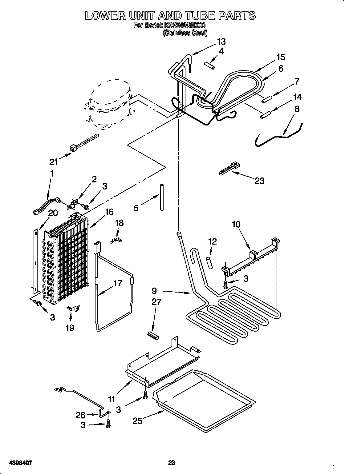 KitchenAid KSSS48QHX00 lower unit and tube diagram