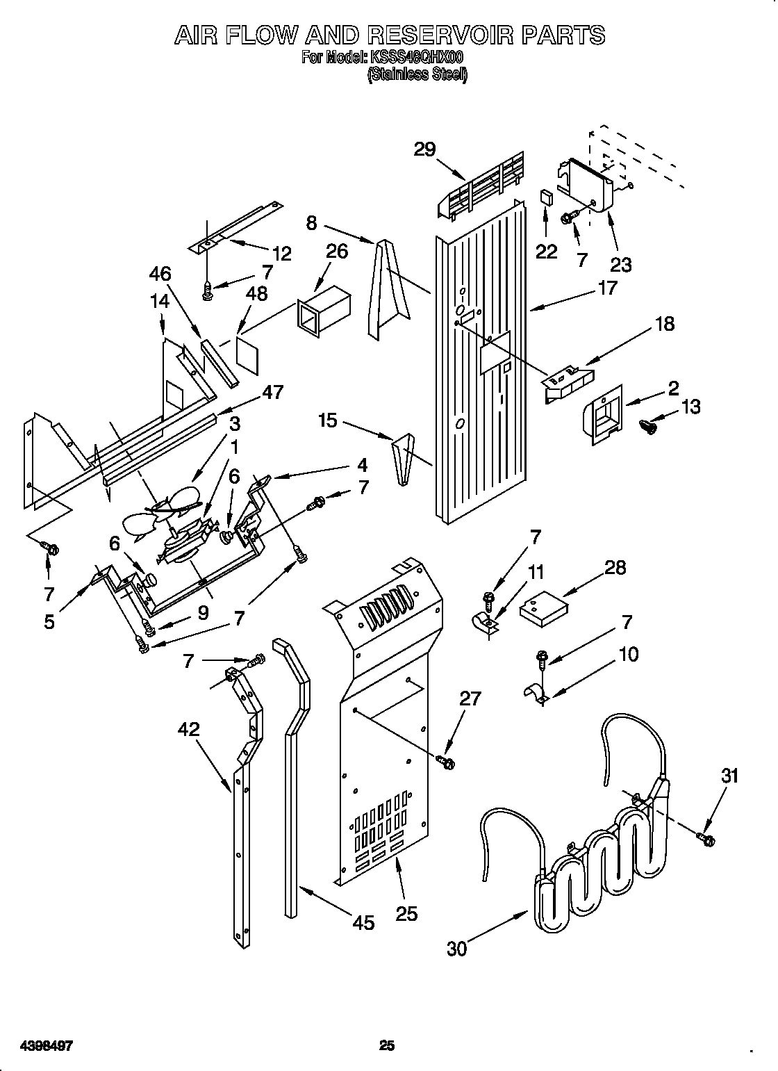 KitchenAid KSSS48QHX00 air flow and reservoir diagram