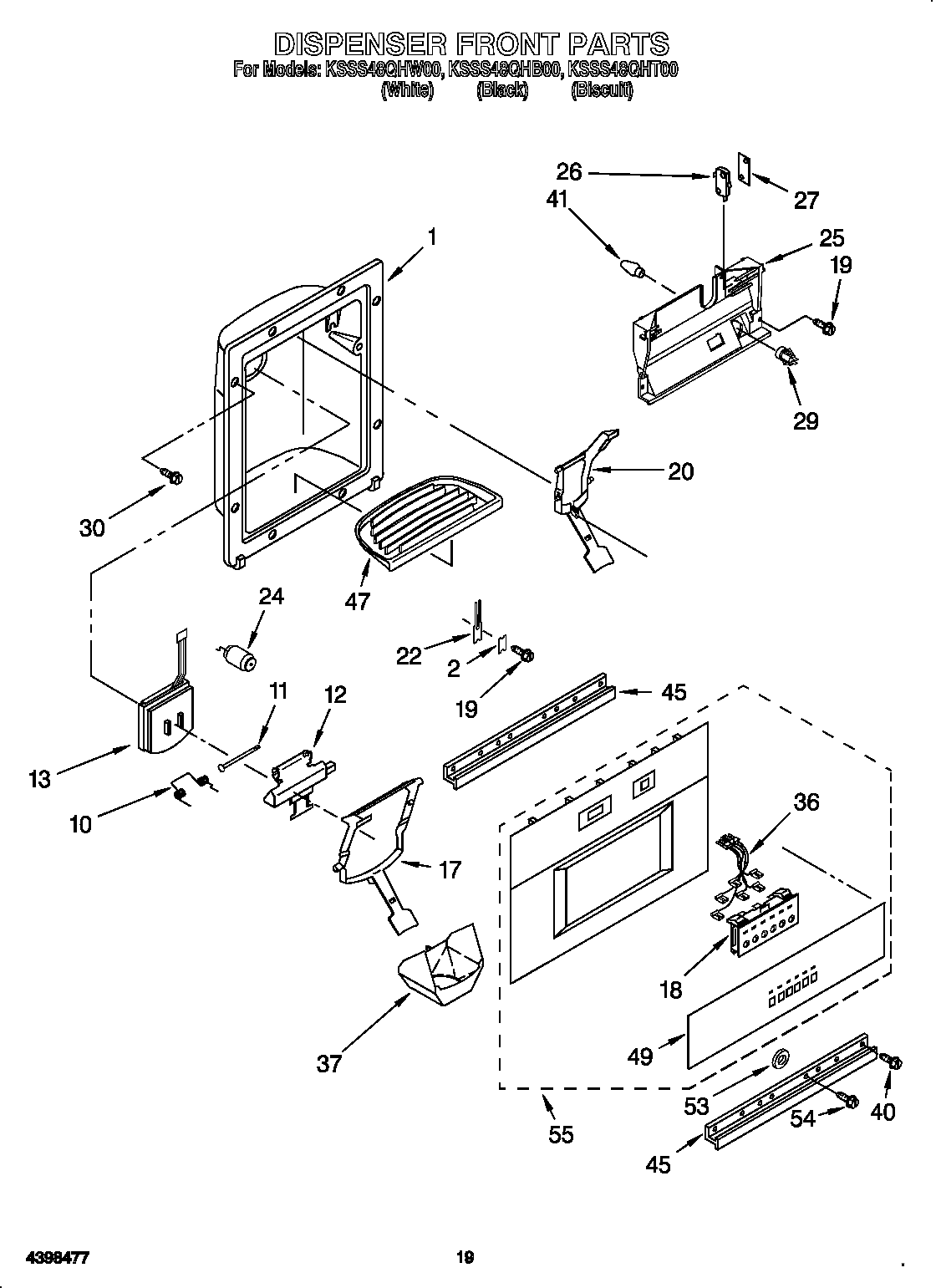 KitchenAid KSSS48QHT00 dispenser front diagram