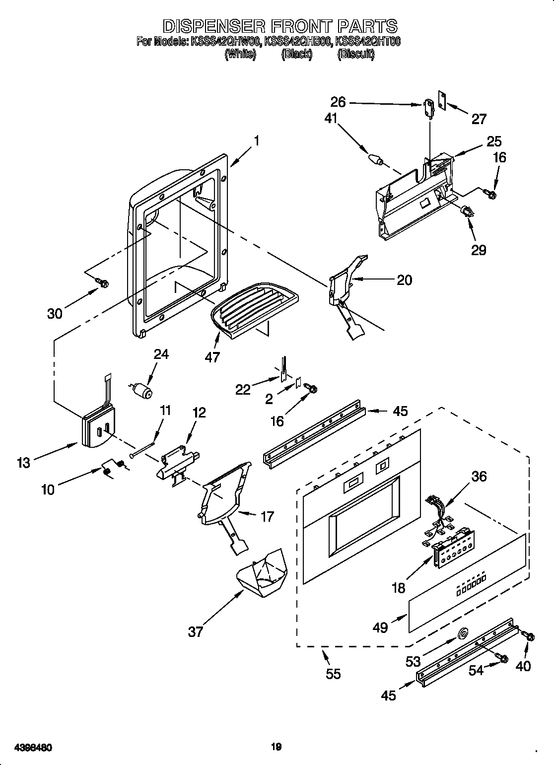 KitchenAid KSSS42QHT00 dispenser front diagram