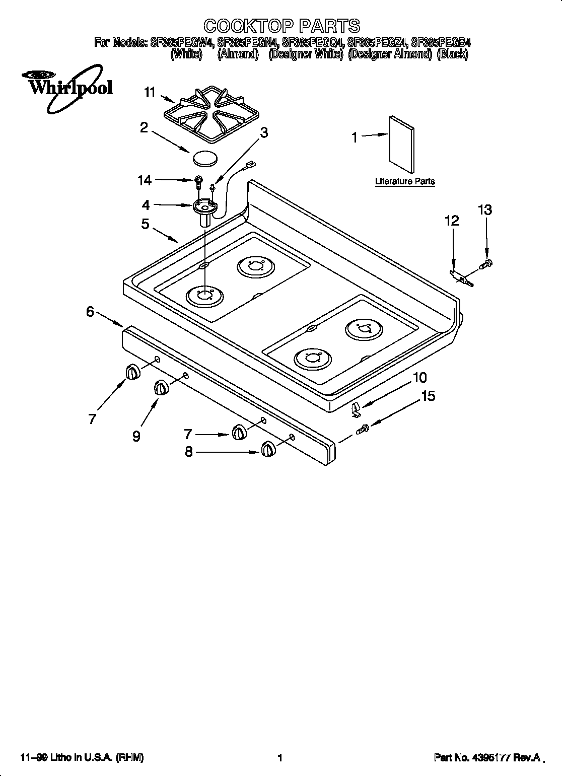 Whirlpool SF385PEGQ4 cooktop diagram