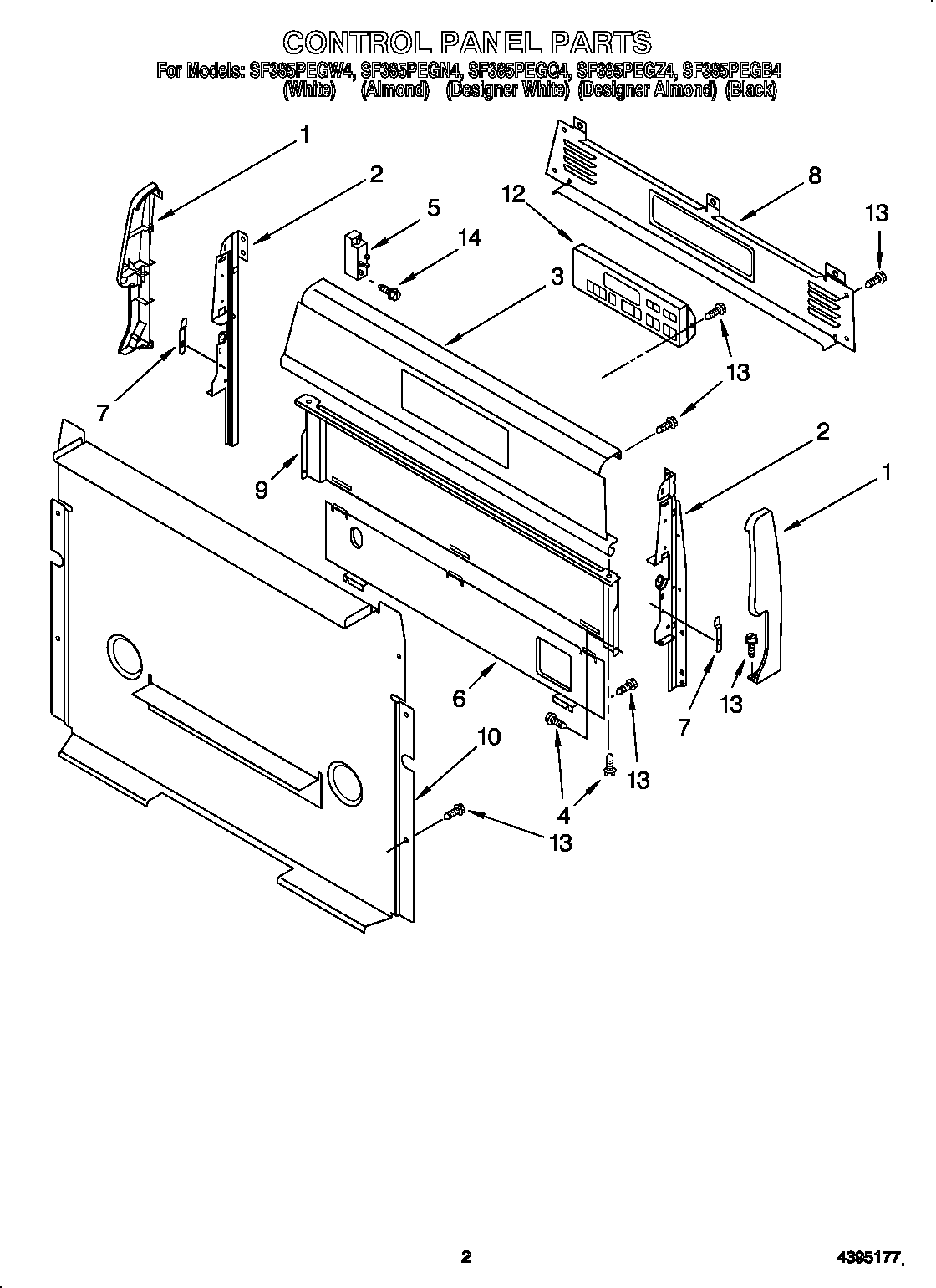 Whirlpool SF385PEGQ4 control panel diagram