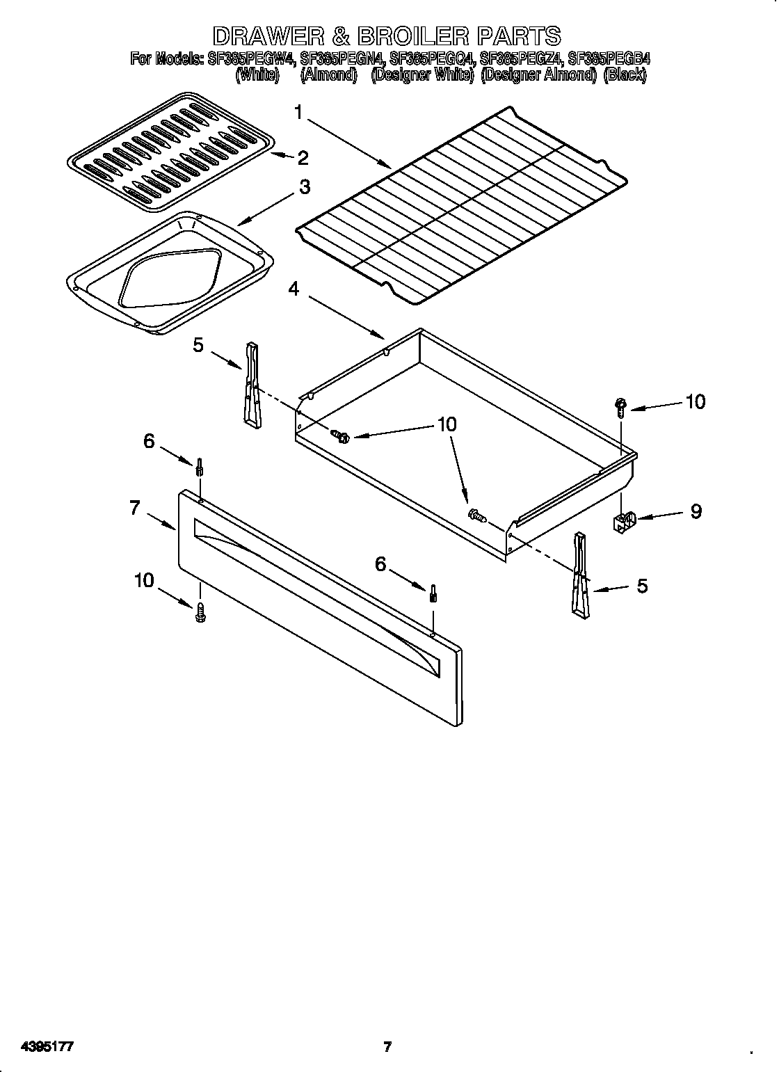 Whirlpool SF385PEGQ4 drawer and broiler diagram