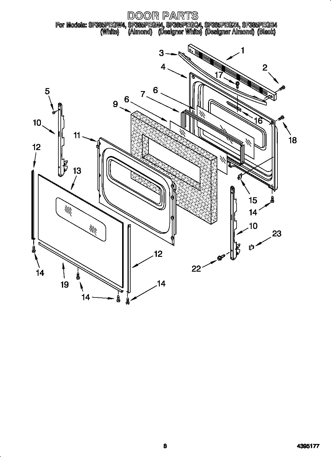 Whirlpool SF385PEGQ4 door diagram