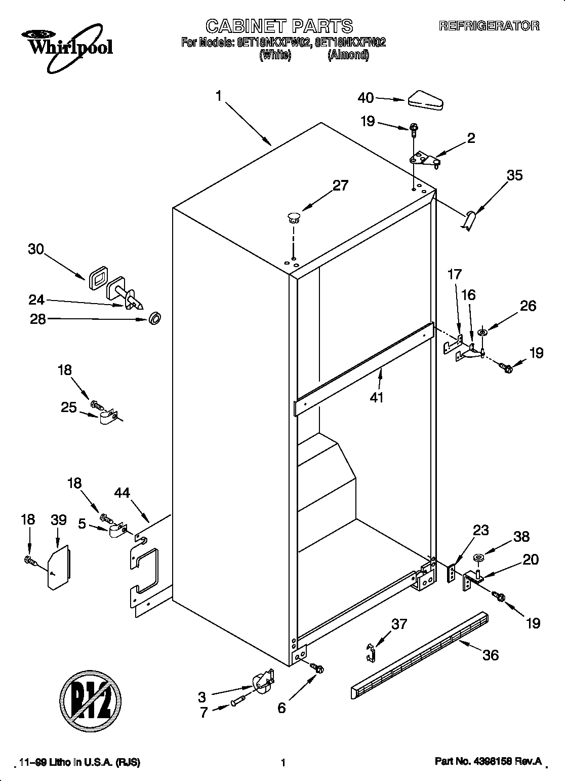 Whirlpool 8ET18NKXFW02 cabinet diagram