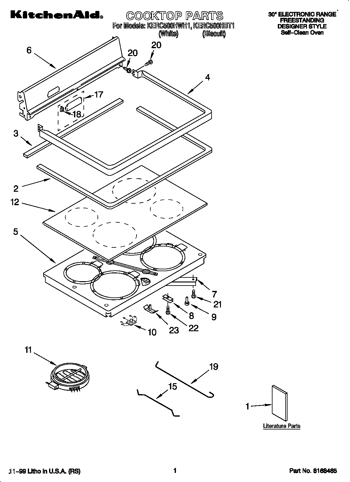 KitchenAid KERC500HBT1 cooktop diagram
