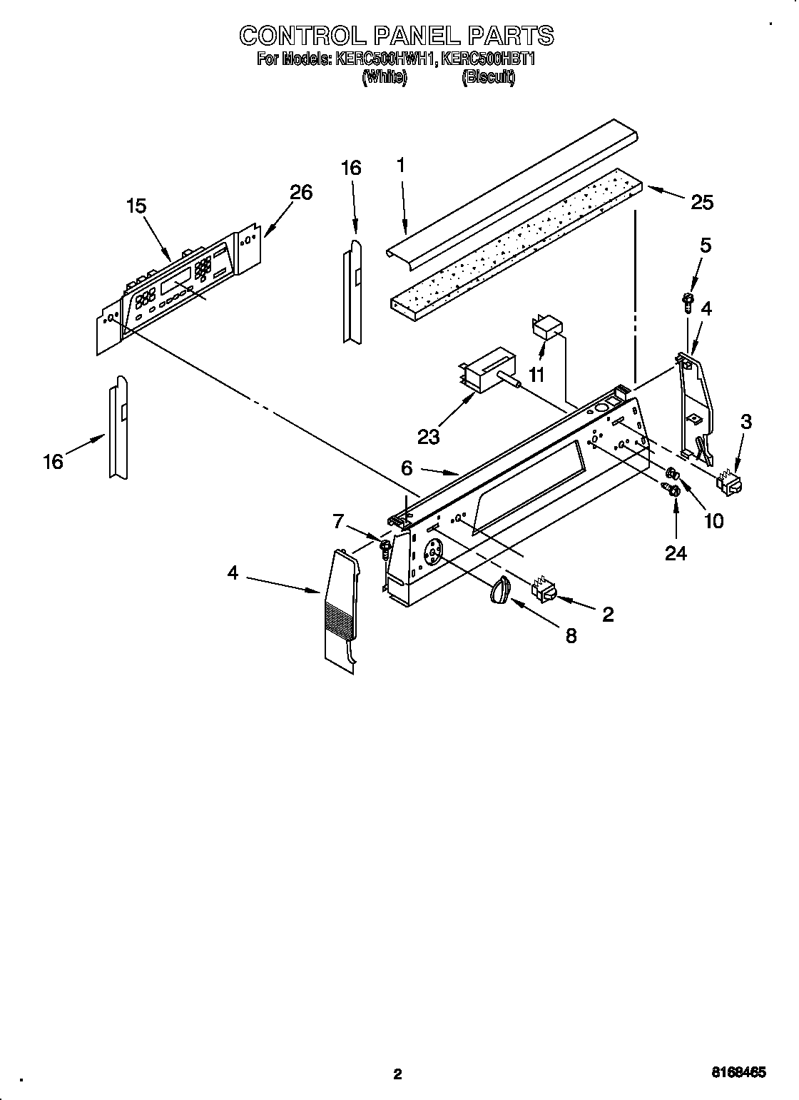 KitchenAid KERC500HBT1 control panel diagram
