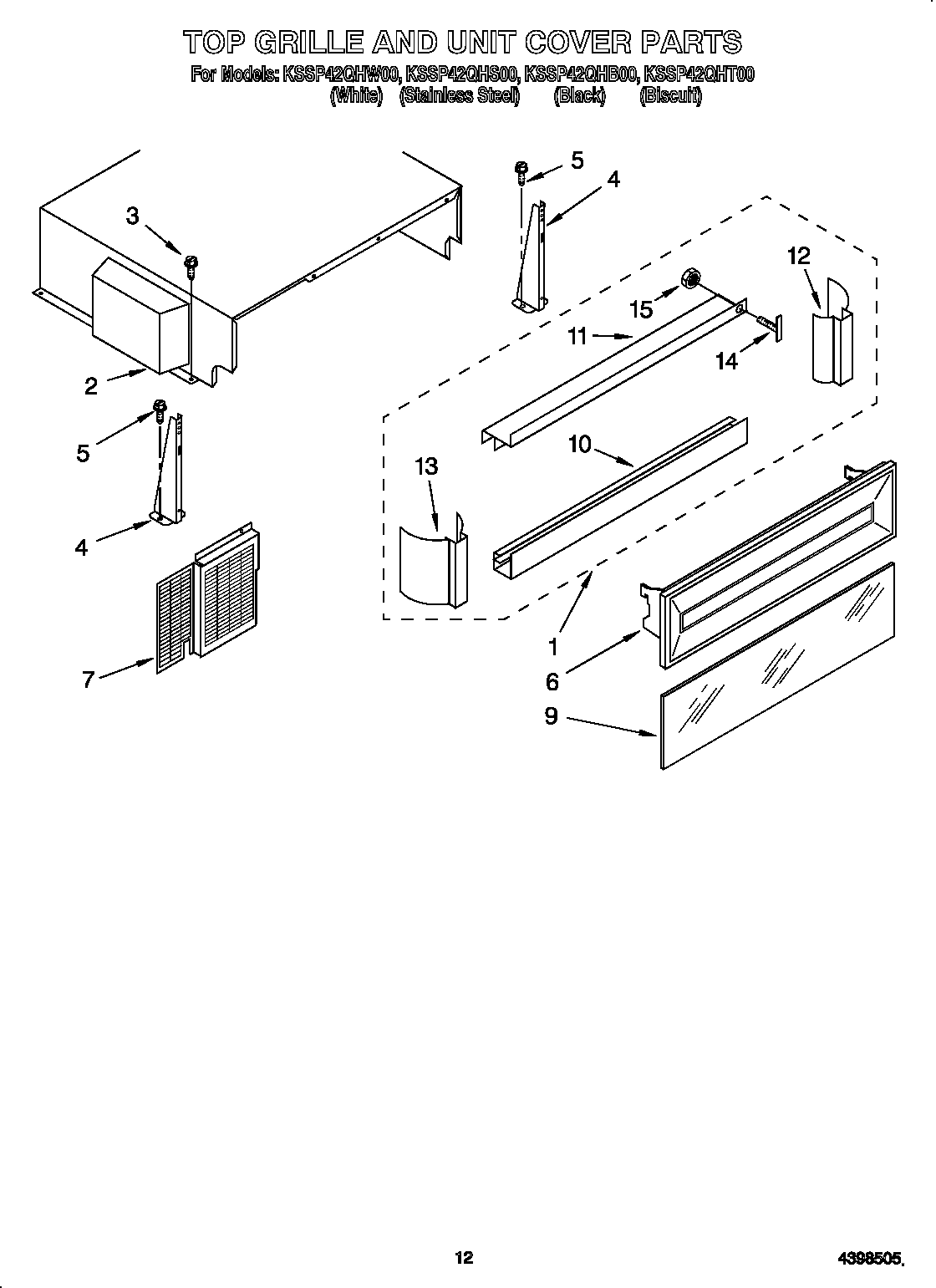 KitchenAid KSSP42QHS00 top grille and unit cover diagram