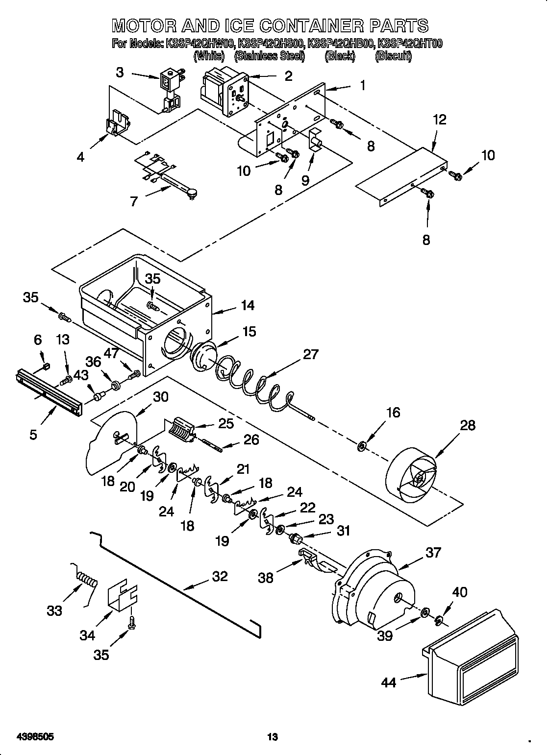 KitchenAid KSSP42QHS00 motor and ice container diagram