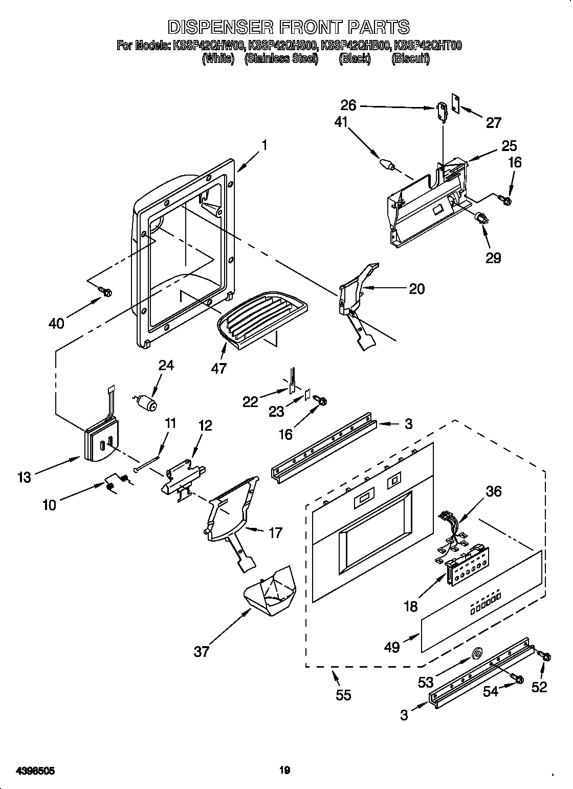 KitchenAid KSSP42QHS00 dispenser front diagram