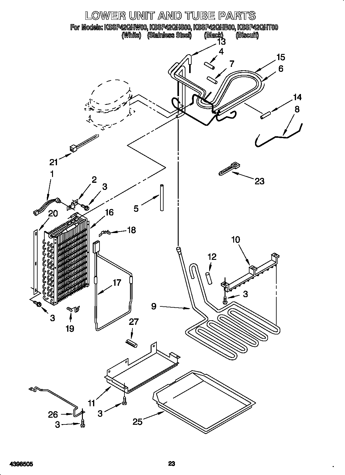KitchenAid KSSP42QHS00 lower unit and tube diagram