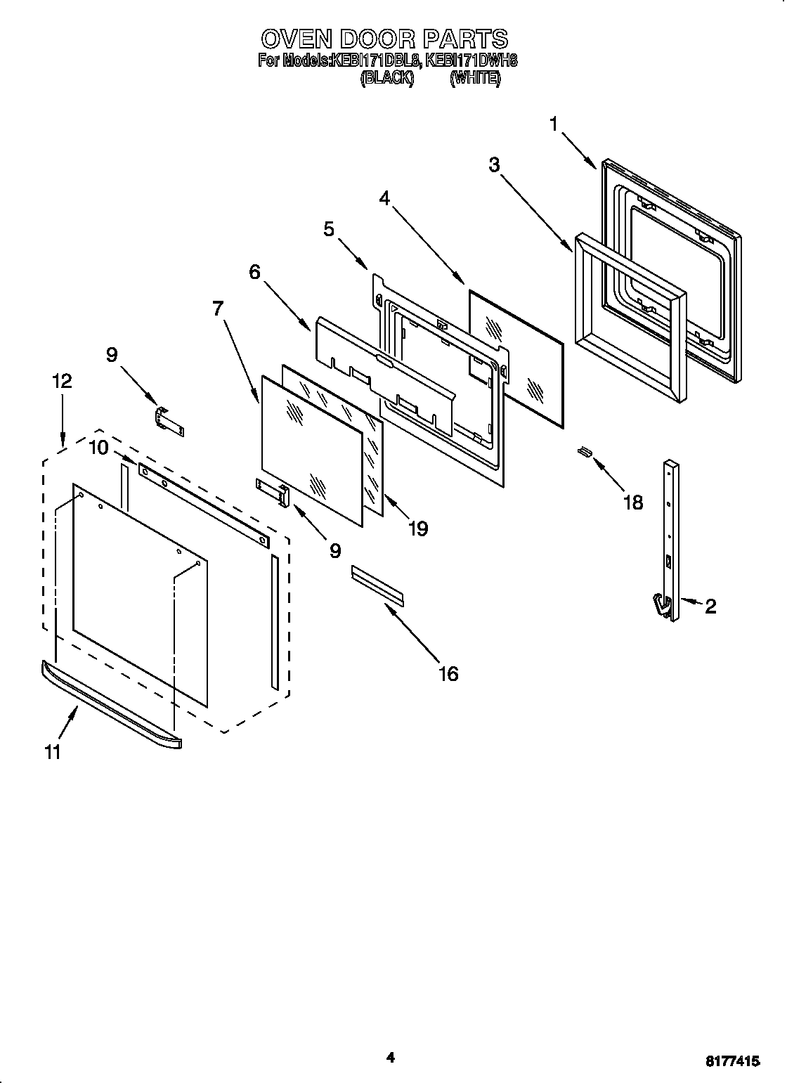 KitchenAid KEBI171DBL8 oven door diagram