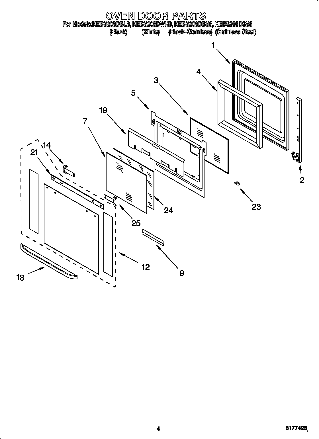 KitchenAid KEBS208DBL8 oven door diagram