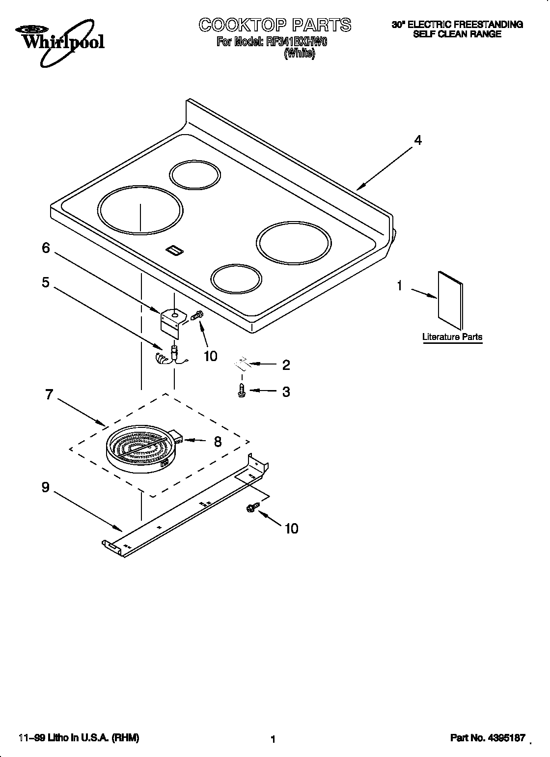 Whirlpool RF341BXHW0 cooktop diagram