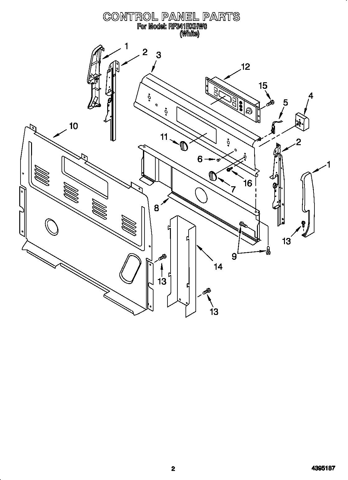 Whirlpool RF341BXHW0 control panel diagram