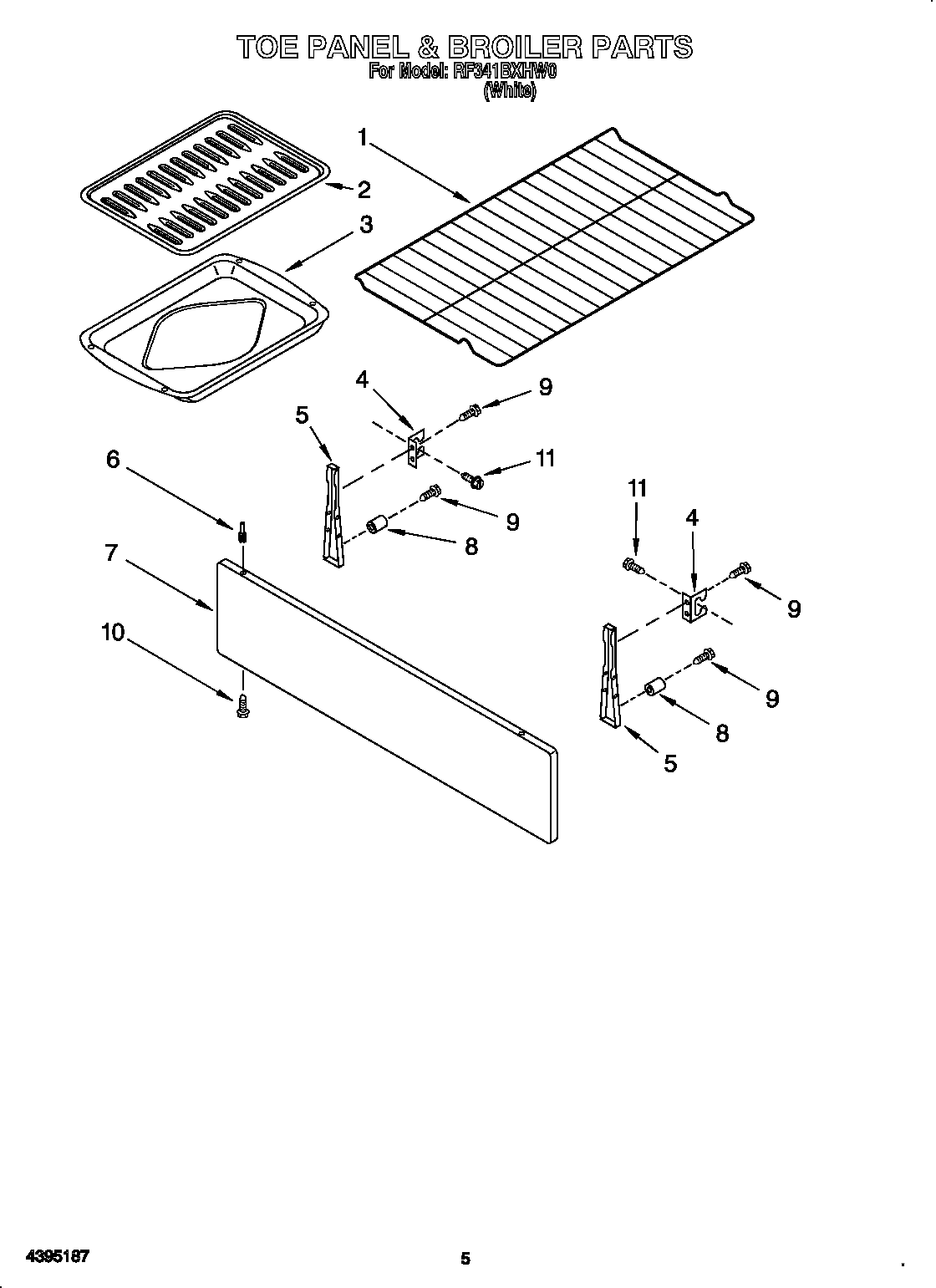 Whirlpool RF341BXHW0 toe panel and broiler diagram