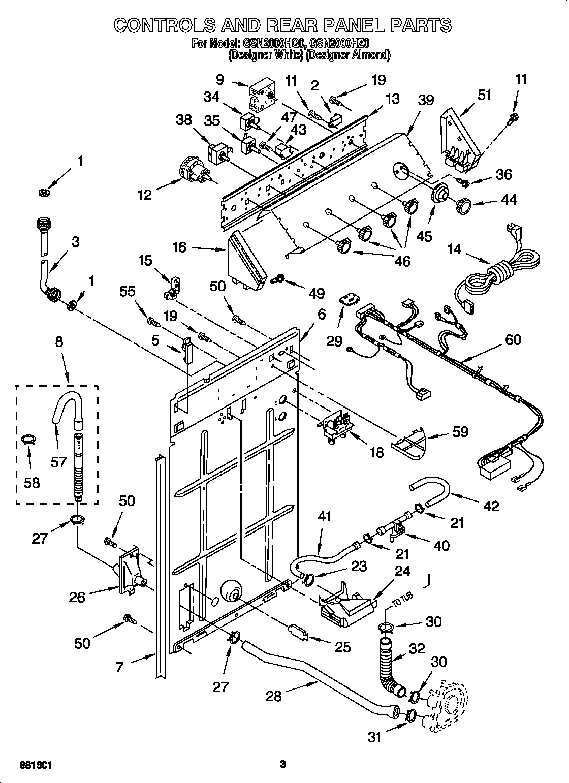 Whirlpool GSN2000HQ0 controls and rear panel diagram