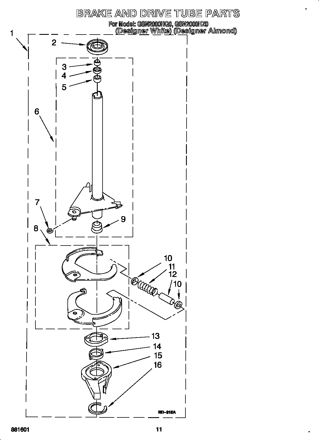 Whirlpool GSN2000HQ0 brake and drive tube diagram
