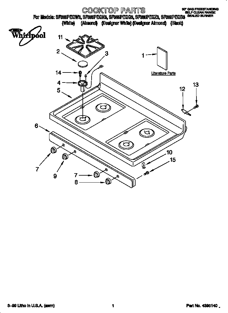 Whirlpool SF385PEGB3 cooktop diagram