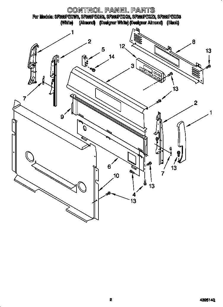 Whirlpool SF385PEGB3 control panel diagram