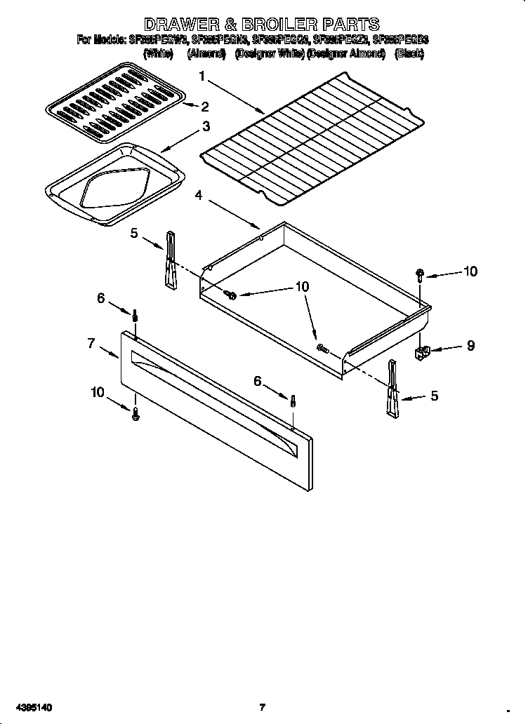 Whirlpool SF385PEGB3 drawer and broiler diagram