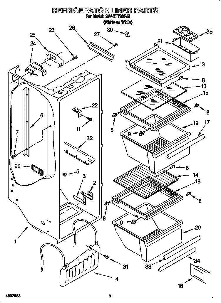 Whirlpool 3XART720F00 refrigerator liner diagram