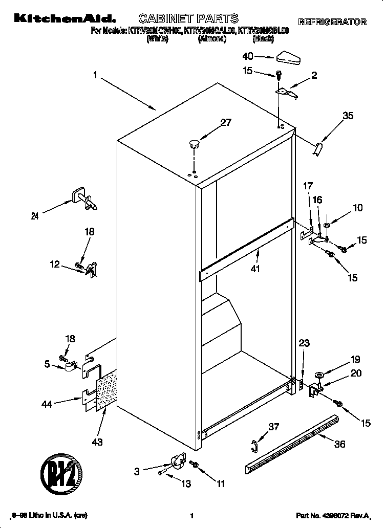 KitchenAid KTRV20MGWH00 cabinet diagram