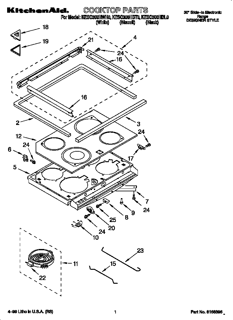 KitchenAid KESC300HBT0 cooktop diagram