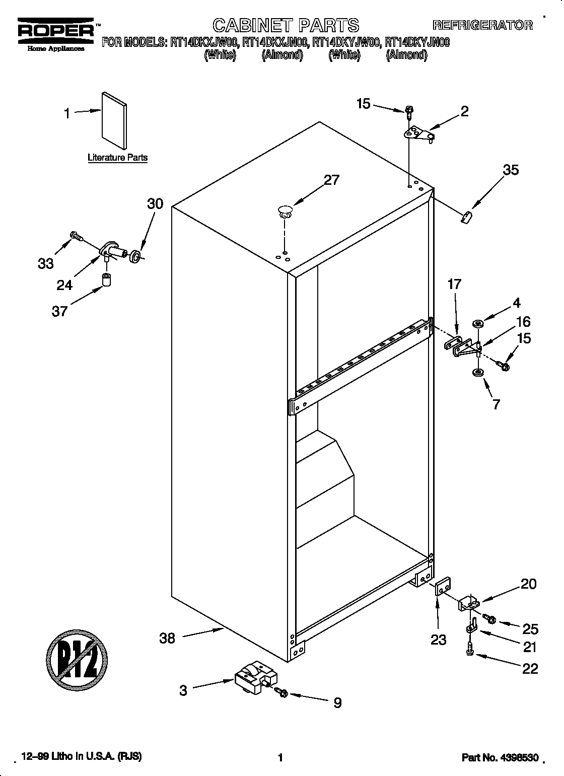 Roper RT14DKYJW00 cabinet diagram