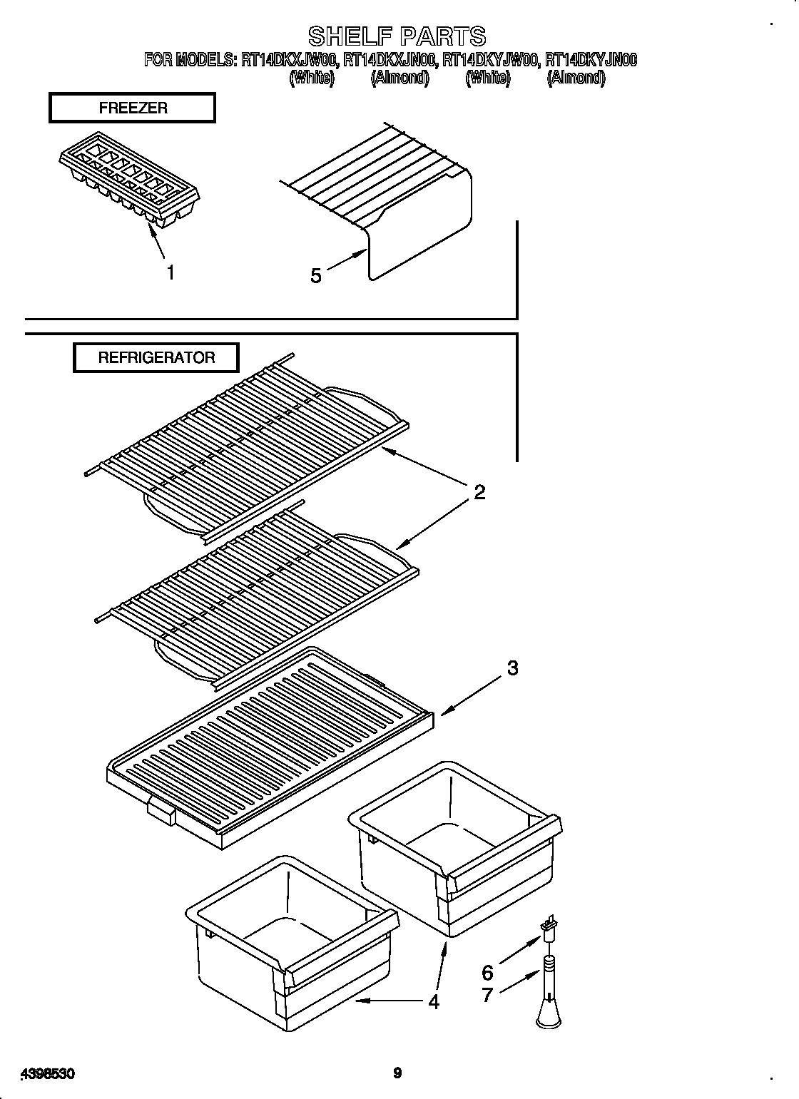 Roper RT14DKYJW00 shelf diagram