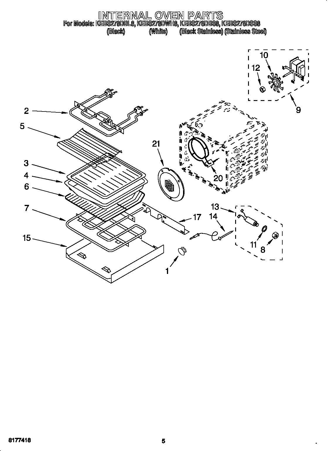 KitchenAid KEBS278DBS8 internal oven diagram