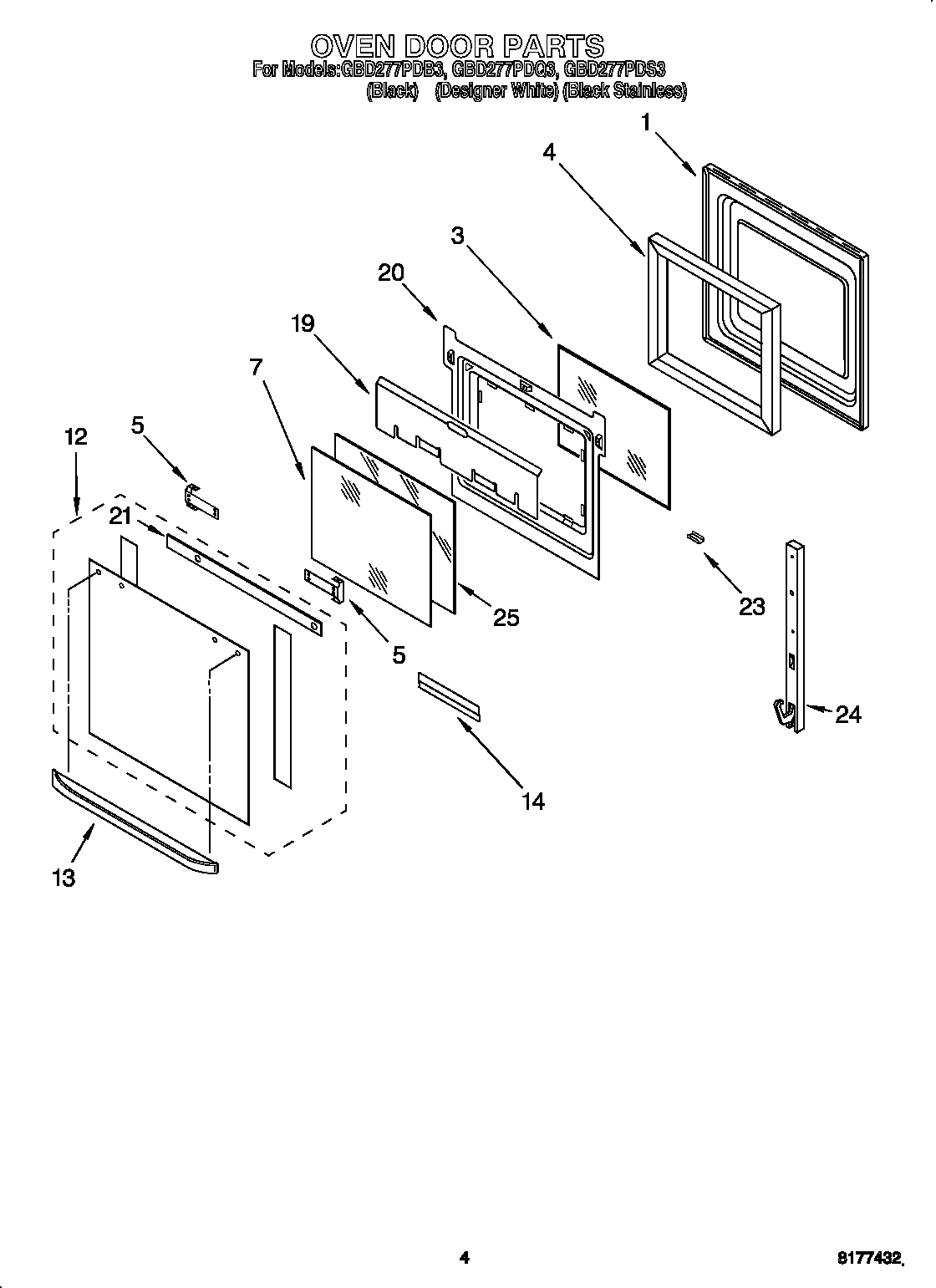 Whirlpool GBD277PDS3 oven door diagram