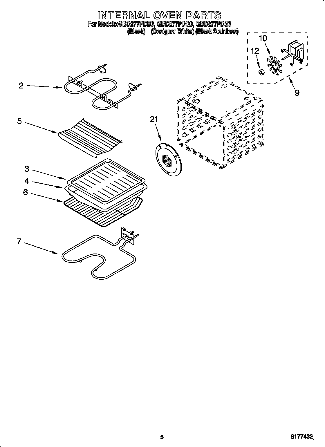 Whirlpool GBD277PDS3 internal oven diagram