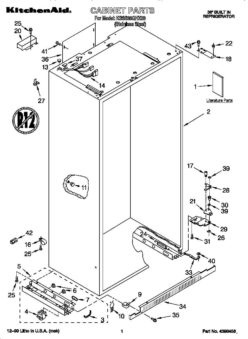 KitchenAid KSSS36QHX00 cabinet diagram