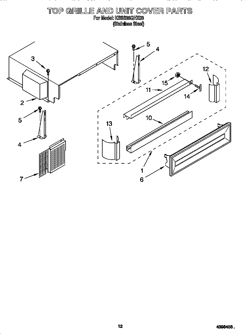 KitchenAid KSSS36QHX00 top grille and unit cover diagram