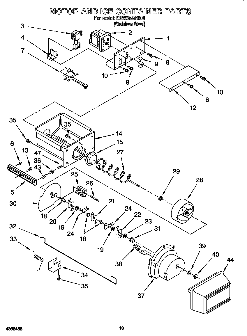 KitchenAid KSSS36QHX00 motor and ice container diagram