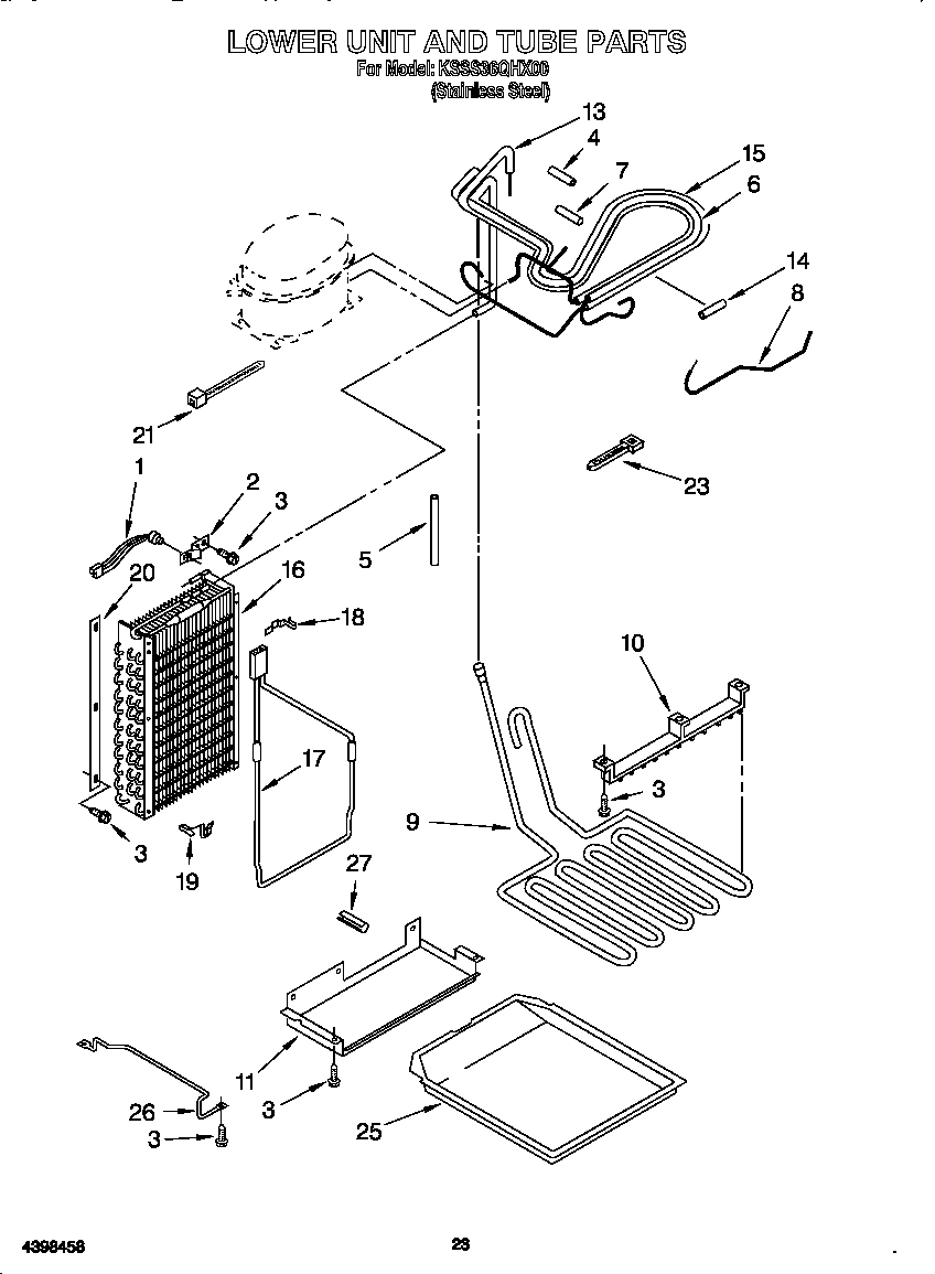 KitchenAid KSSS36QHX00 lower unit and tube diagram