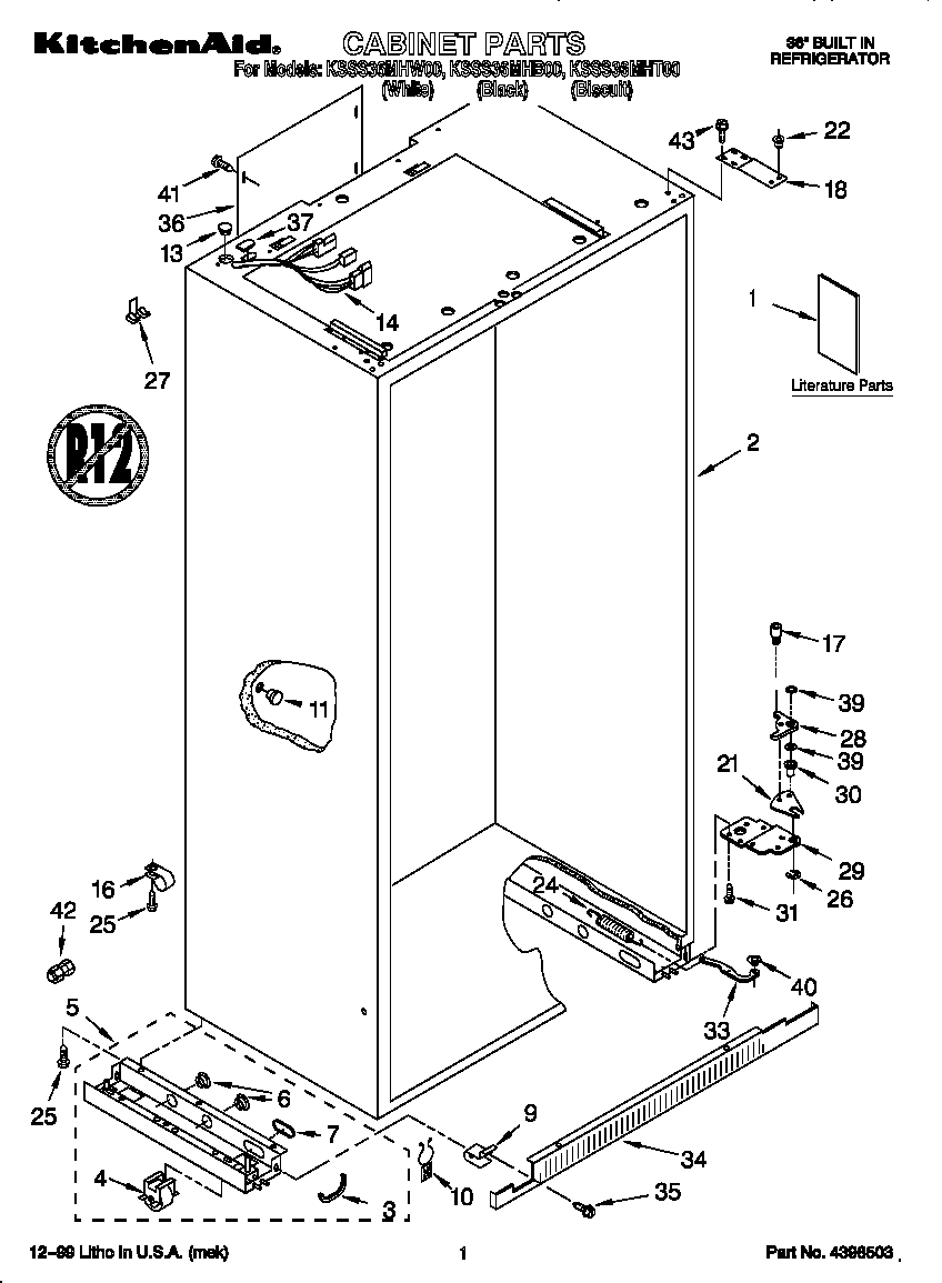 KitchenAid KSSS36MHB00 cabinet diagram