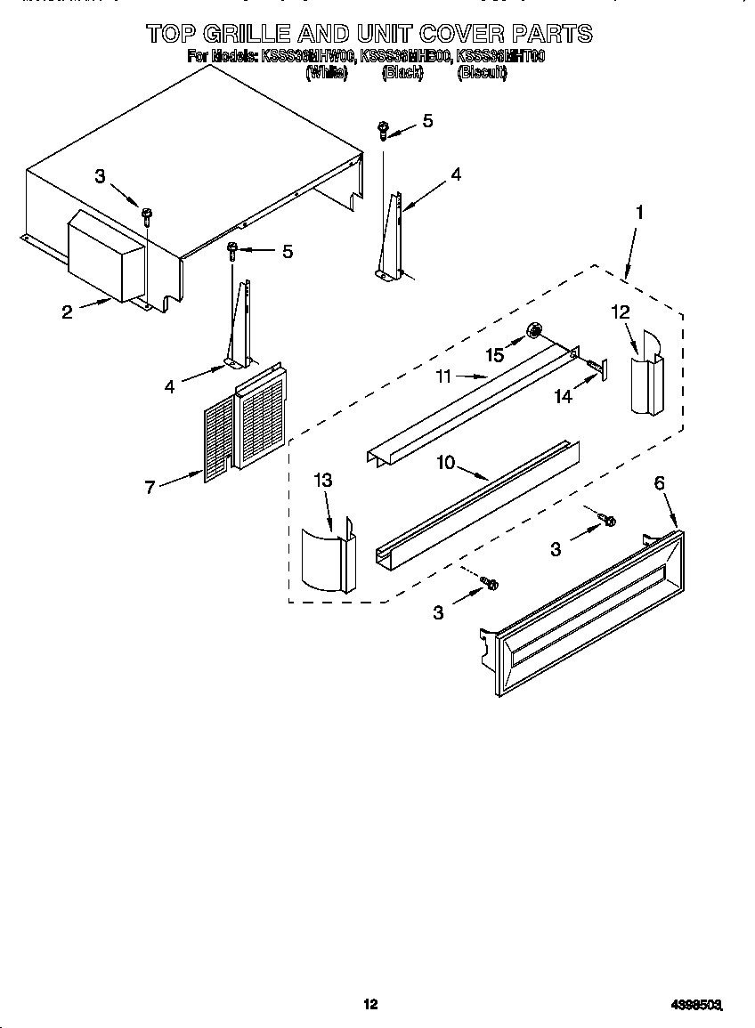 KitchenAid KSSS36MHB00 top grille and unit cover diagram