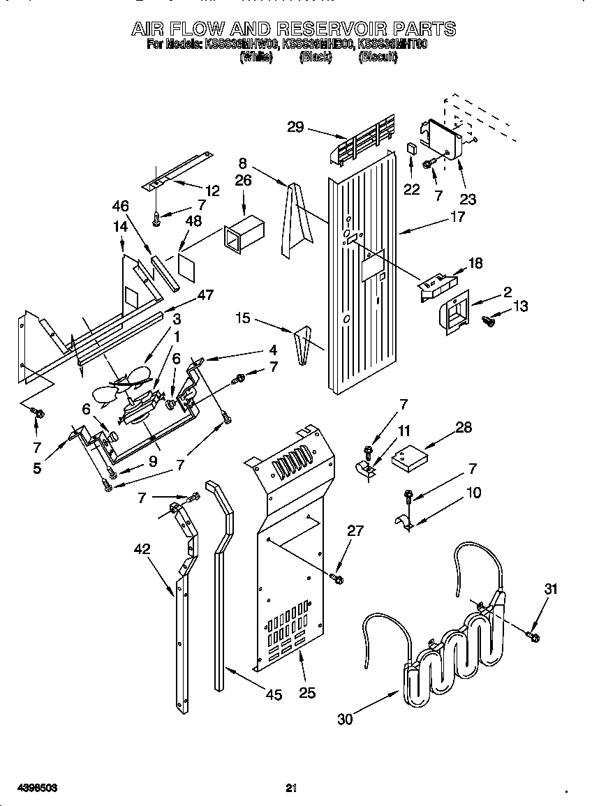KitchenAid KSSS36MHB00 air flow and reservoir diagram