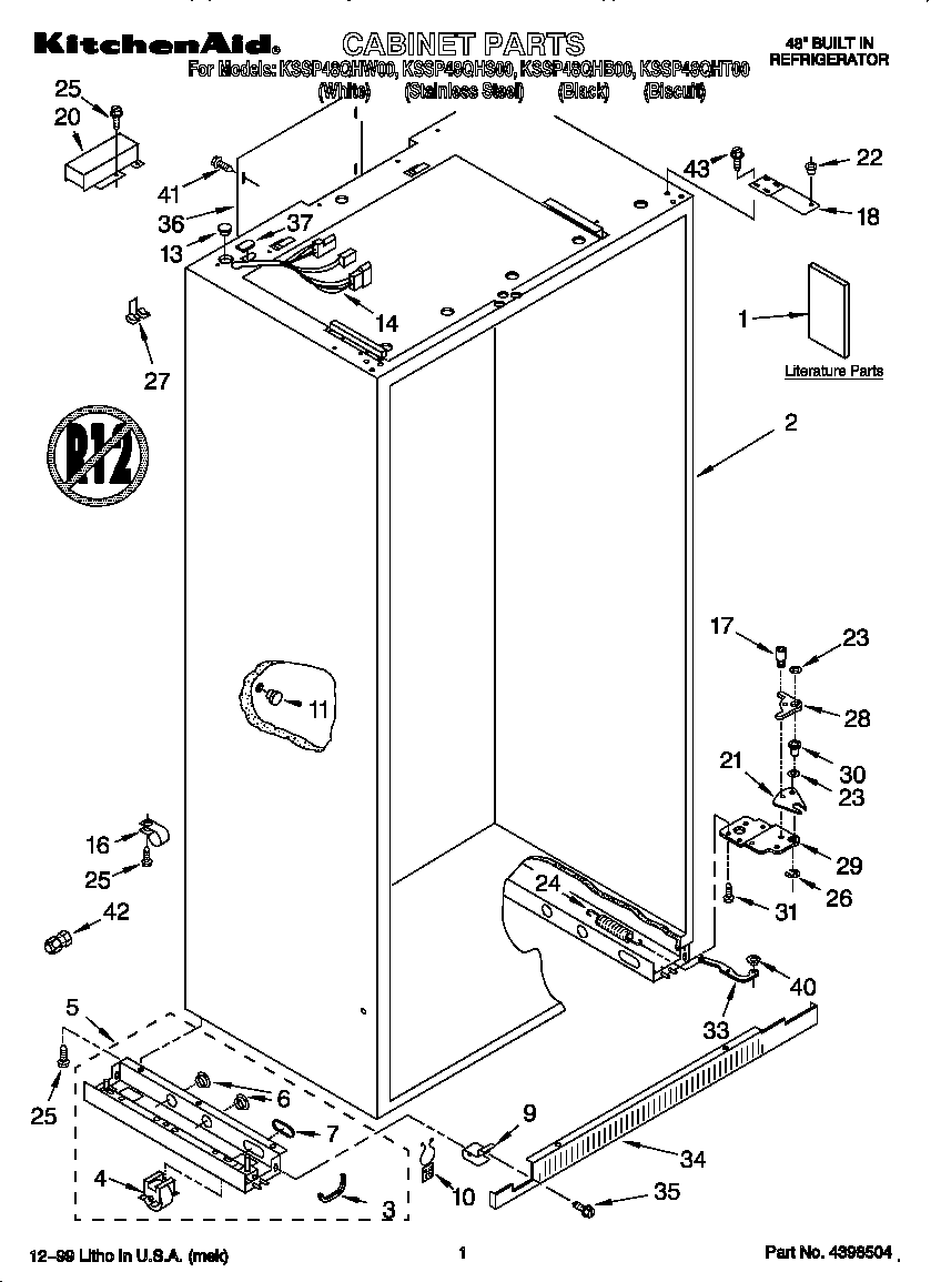 KitchenAid KSSP48QHW00 cabinet diagram