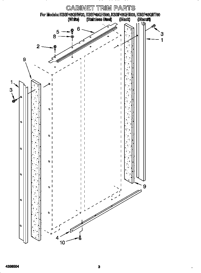 KitchenAid KSSP48QHW00 cabinet trim diagram