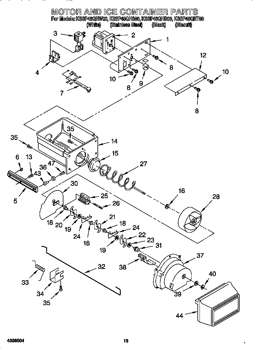KitchenAid KSSP48QHW00 motor and ice container diagram