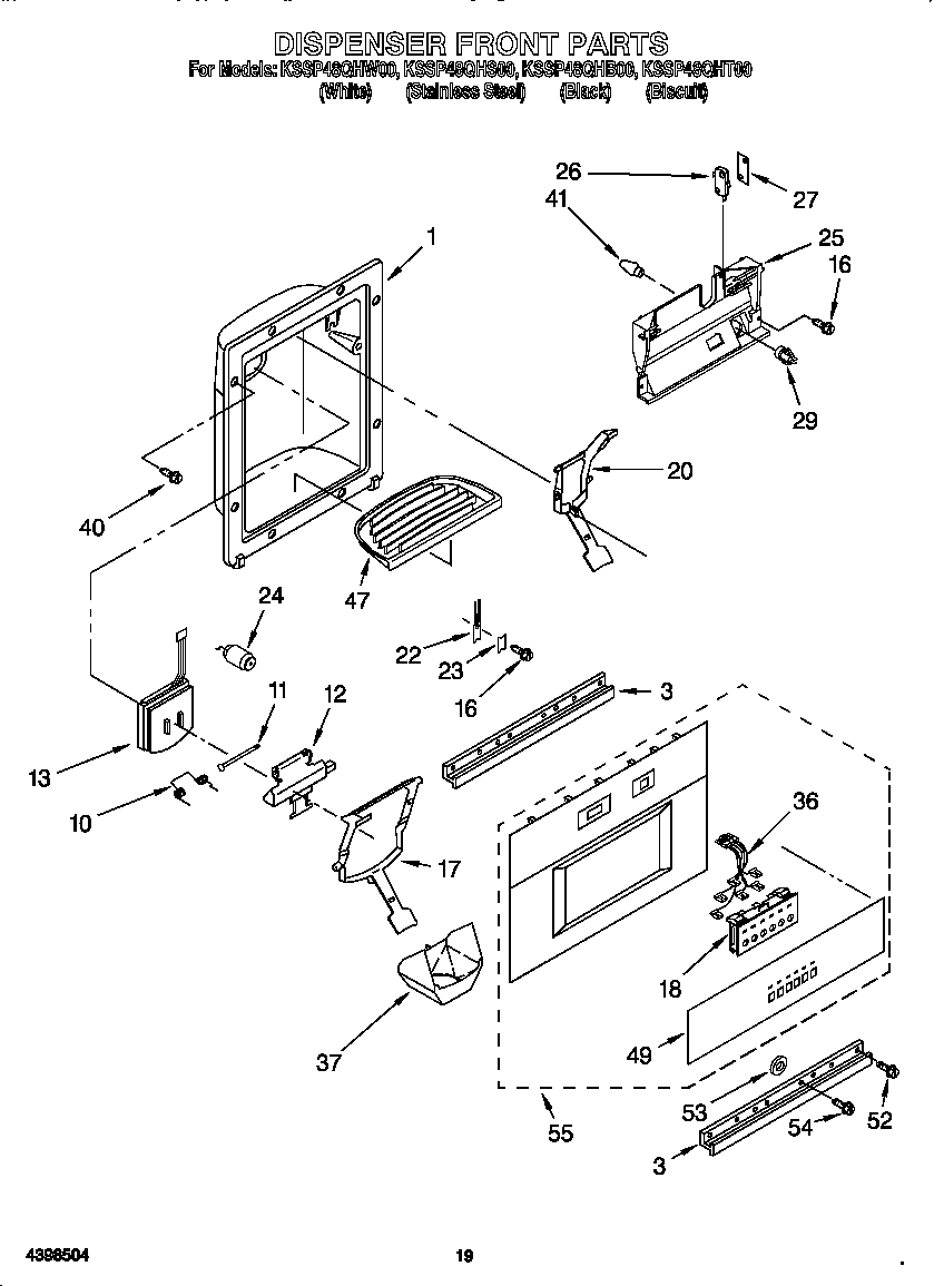 KitchenAid KSSP48QHW00 dispenser front diagram