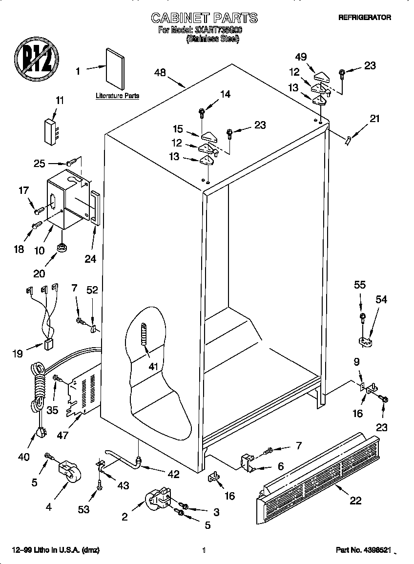 Whirlpool 3XART735G00 cabinet diagram