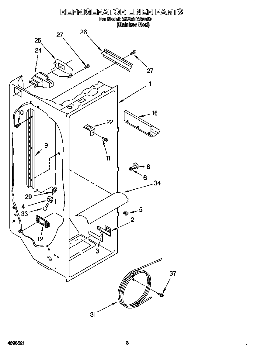 Whirlpool 3XART735G00 refrigerator liner diagram