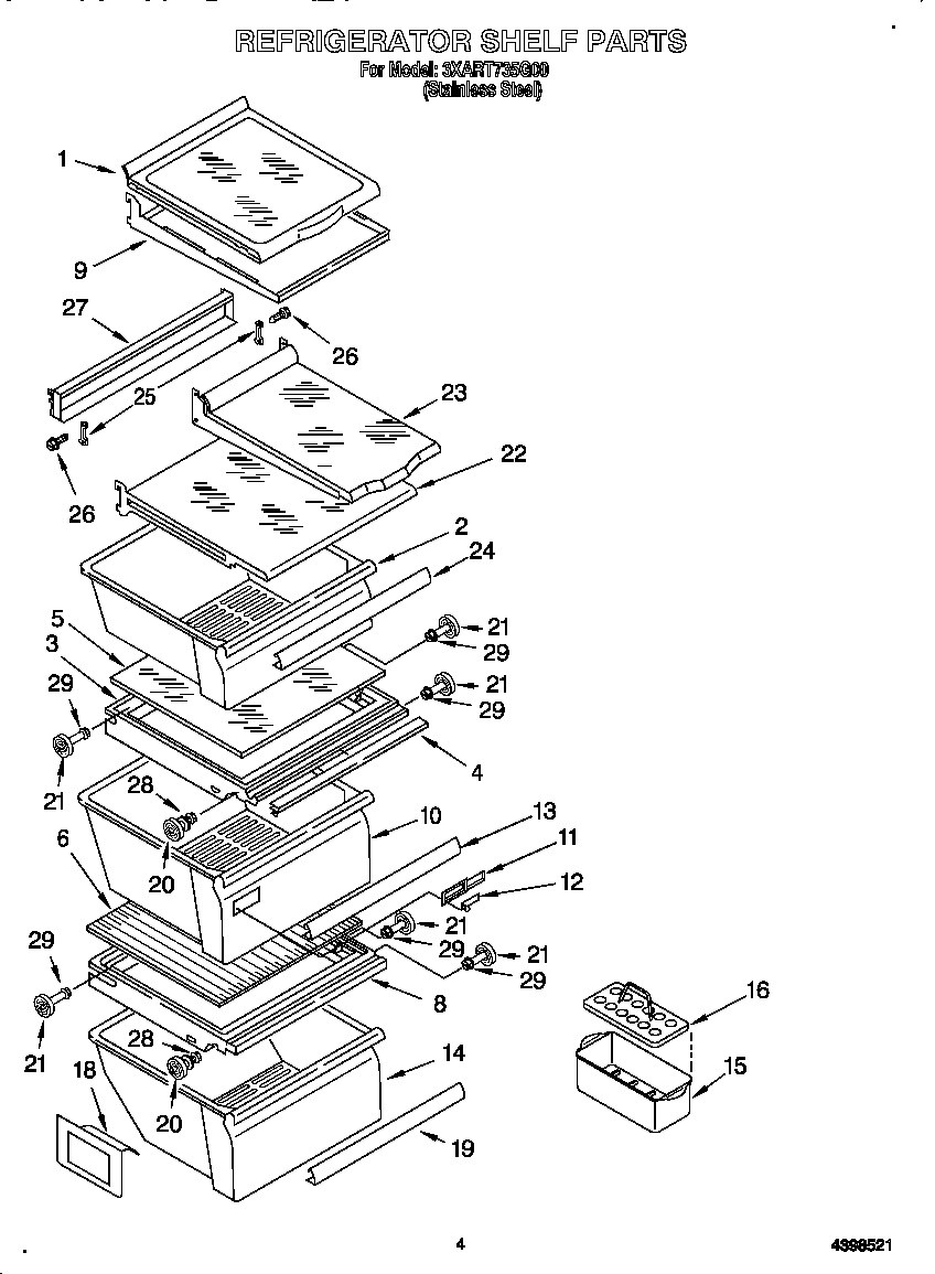 Whirlpool 3XART735G00 refrigerator shelf diagram